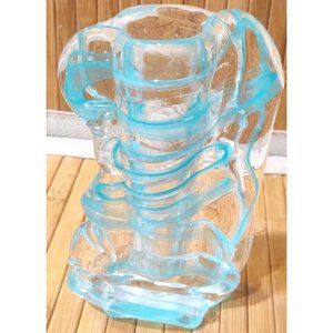 Vtg Glacier 3D Art Glass Blue Layered Tubular Ribbon Vase / Paper Weight Signed